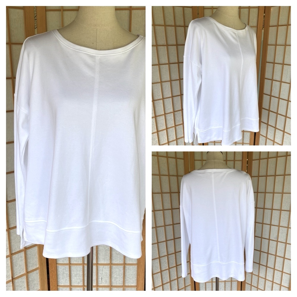 Eileen Fisher White Boxy Organic Cotton Top SZ M